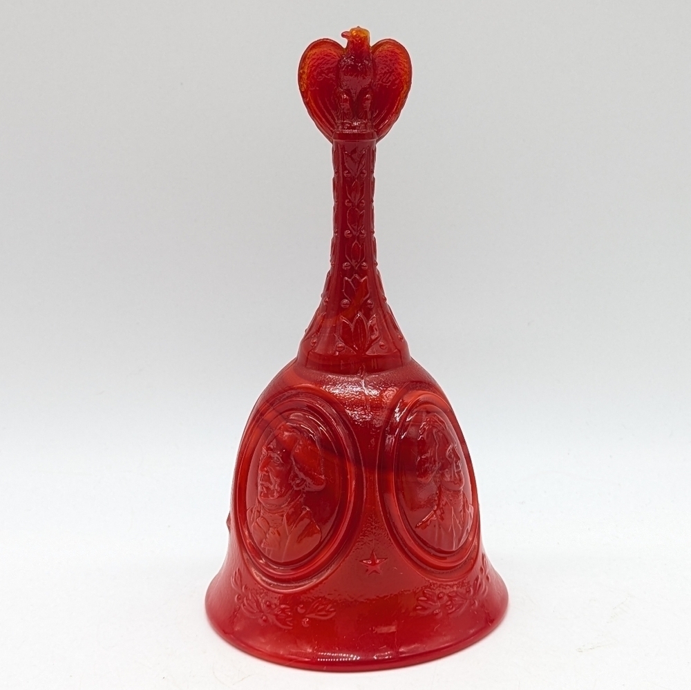 Vintage Fenton Red Bicentennial Patriotic Slag Glass Bell